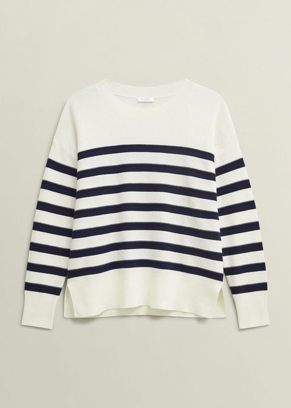 Hobbs Amoura Striped Cotton Jumper Ivory Navy