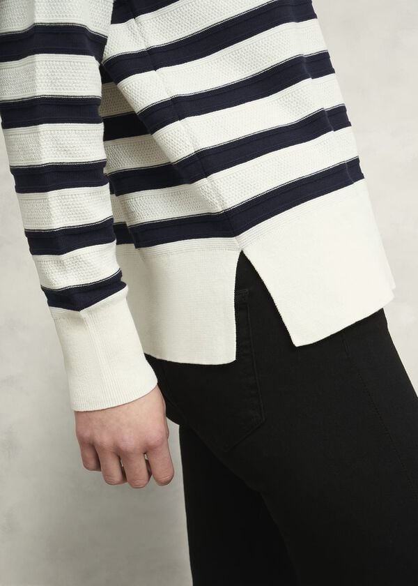 Hobbs Amoura Striped Cotton Jumper Ivory Navy