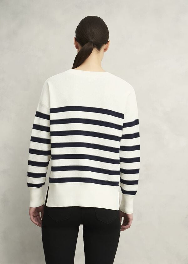 Hobbs Amoura Striped Cotton Jumper Ivory Navy