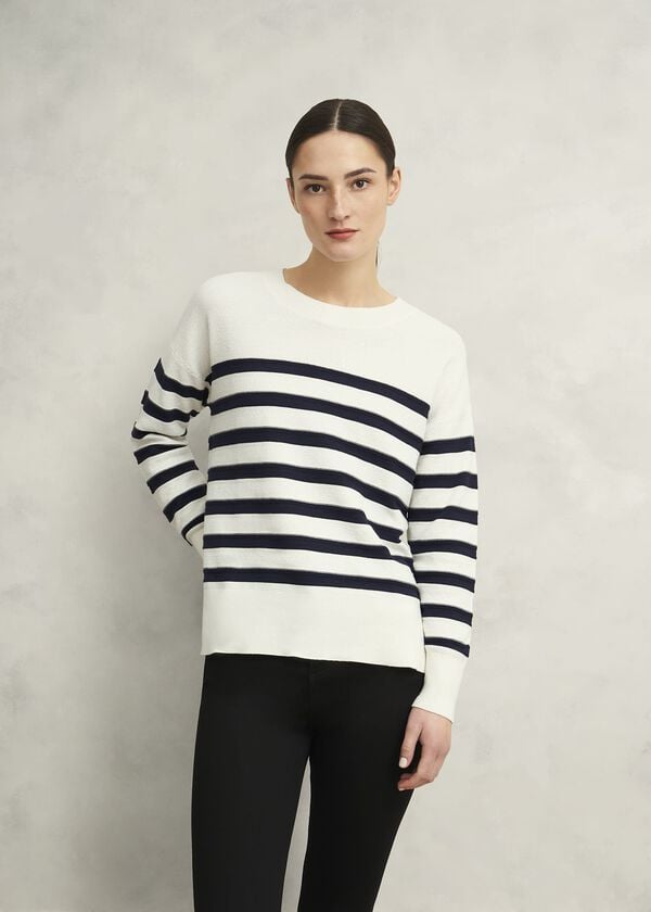 hobbs Amoura Striped Cotton Jumper Ivory Navy