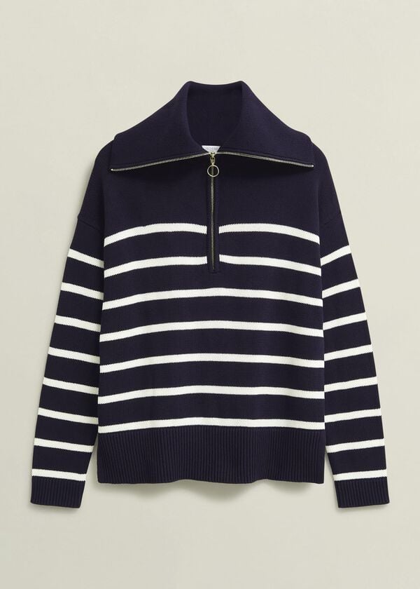 Hobbs Amy Stripe Cotton Jumper Warm Ivory Navy