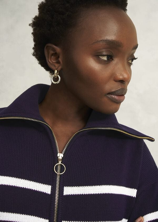 Hobbs Amy Stripe Cotton Jumper Warm Ivory Navy