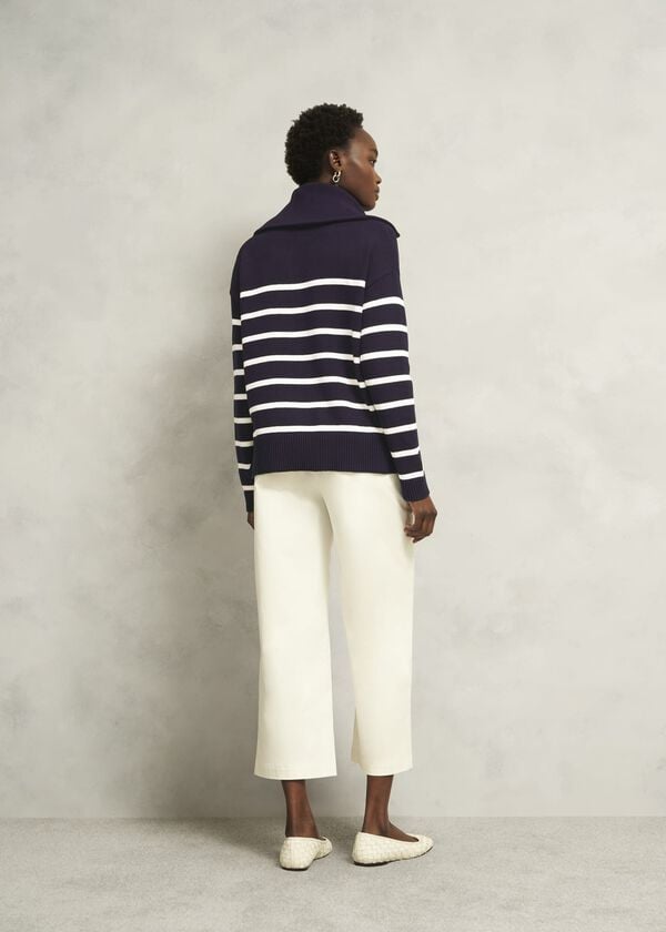 Hobbs Amy Stripe Cotton Jumper Warm Ivory Navy