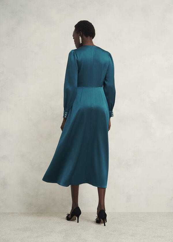 Hobbs Anais Satin Midi Dress Kyanite Blue