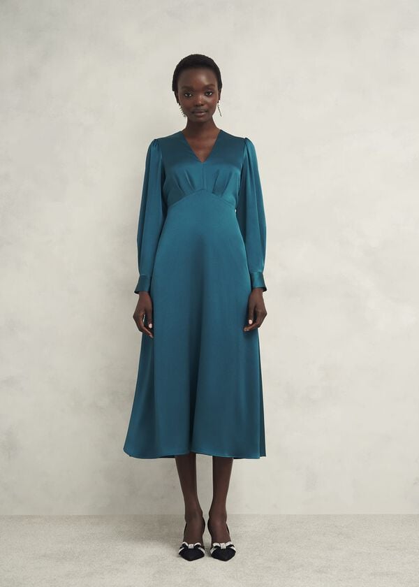hobbs Anais Satin Midi Dress Kyanite Blue