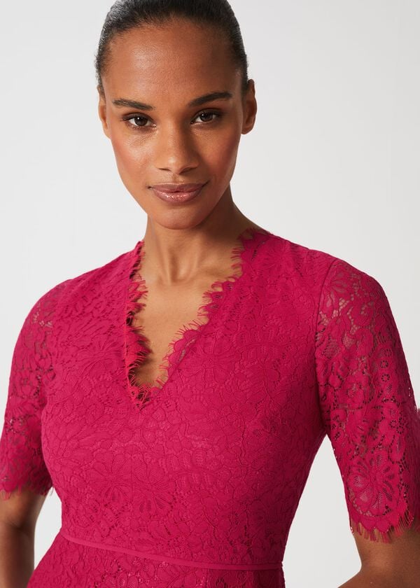 Hobbs Anastasia Lace Shift Dress Fuchsia Pink