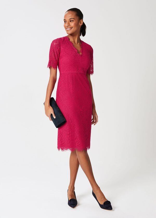 hobbs Anastasia Lace Shift Dress Fuchsia Pink