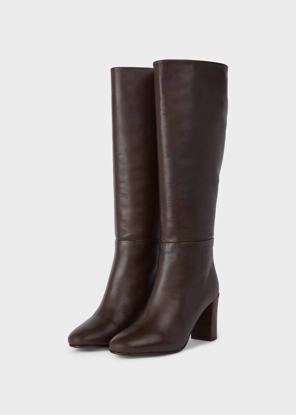 Hobbs Anastasia Leather Knee High Boots Dark Brown