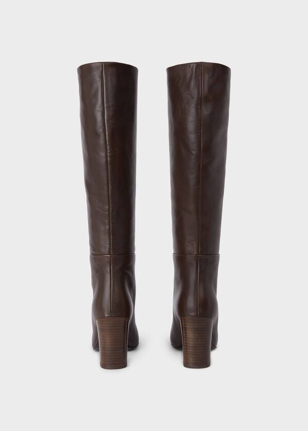 Hobbs Anastasia Leather Knee High Boots Dark Brown