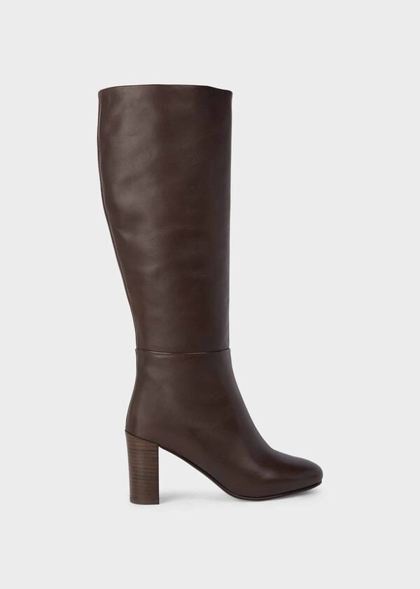 hobbs Anastasia Leather Knee High Boots Dark Brown
