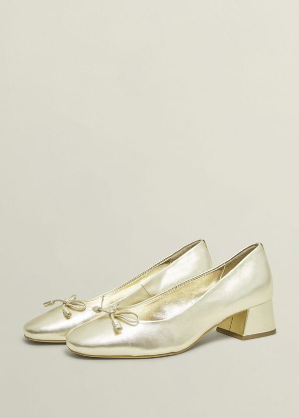 Hobbs Andie Heeled Leather Ballerinas Gold