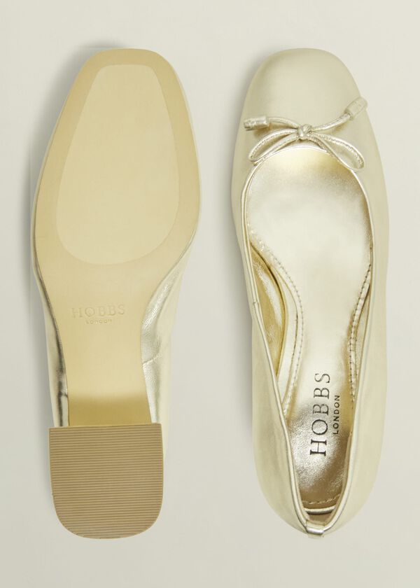 Hobbs Andie Heeled Leather Ballerinas Gold