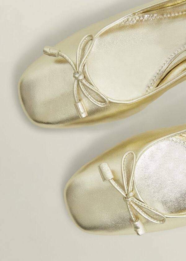Hobbs Andie Heeled Leather Ballerinas Gold