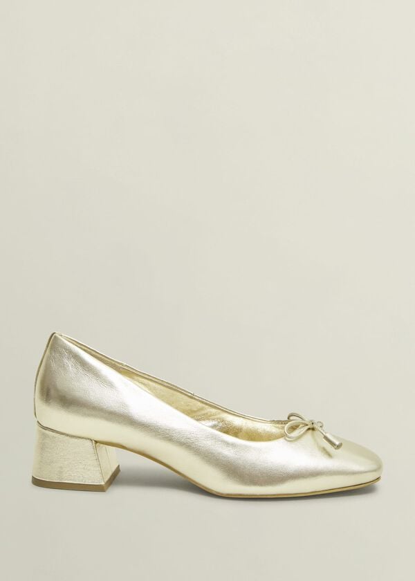 hobbs Andie Heeled Leather Ballerinas Gold