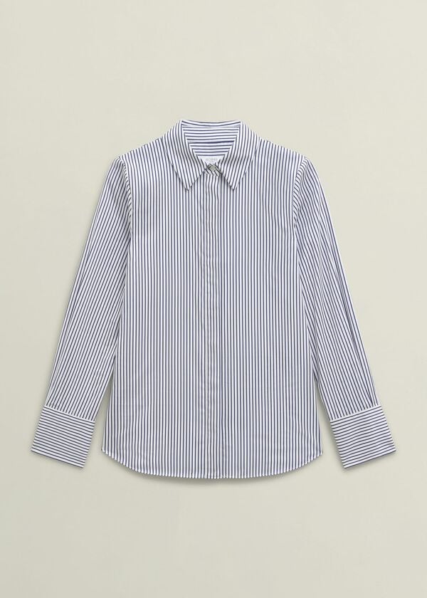 Hobbs Andra Cotton Blend Shirt White Navy