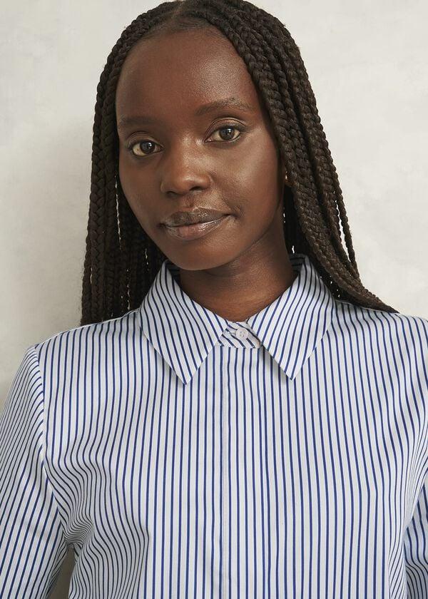 Hobbs Andra Cotton Blend Shirt White Navy