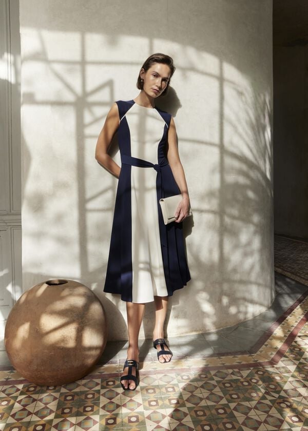 hobbs Andrea Colourblock Dress Navy Cream