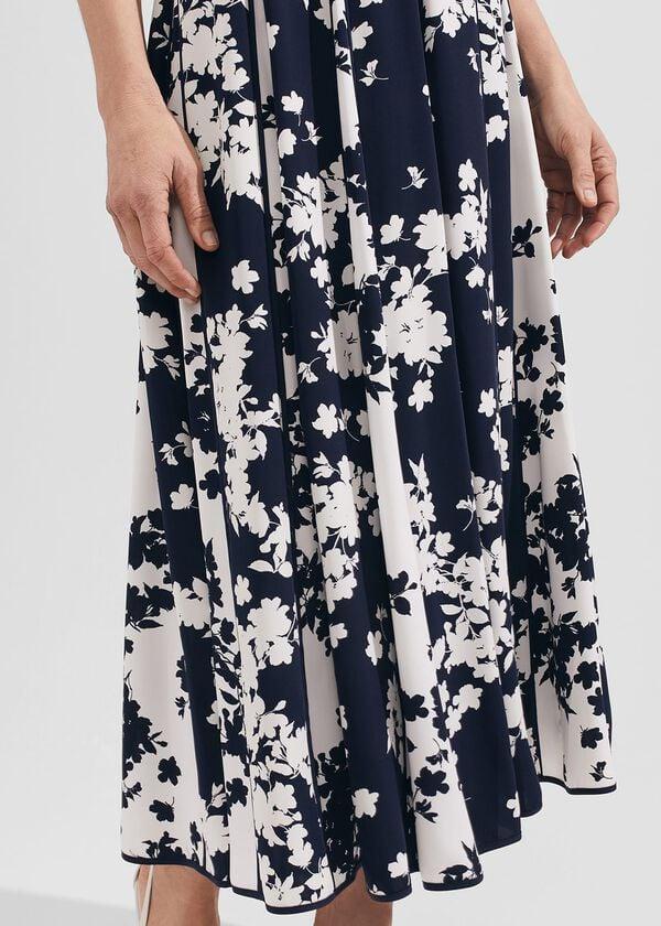 Hobbs Angelica Floral Pleated Dress Midnight Ivory