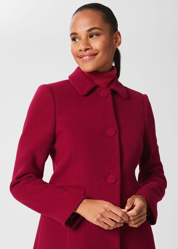 Hobbs Anita Wool Blend A Line Coat Dark Raspberry