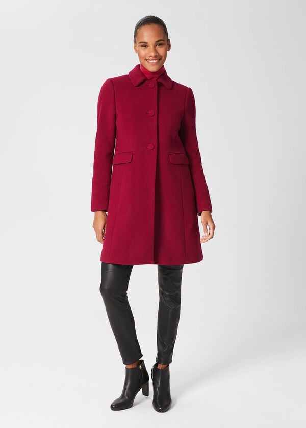 hobbs Anita Wool Blend A Line Coat Dark Raspberry