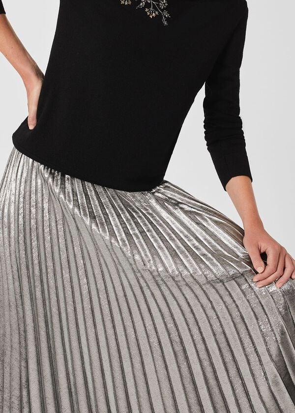 Hobbs Annabella Pleated Skirt Silver