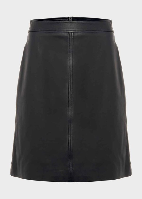 Hobbs Annalise A Line Leather Skirt Black