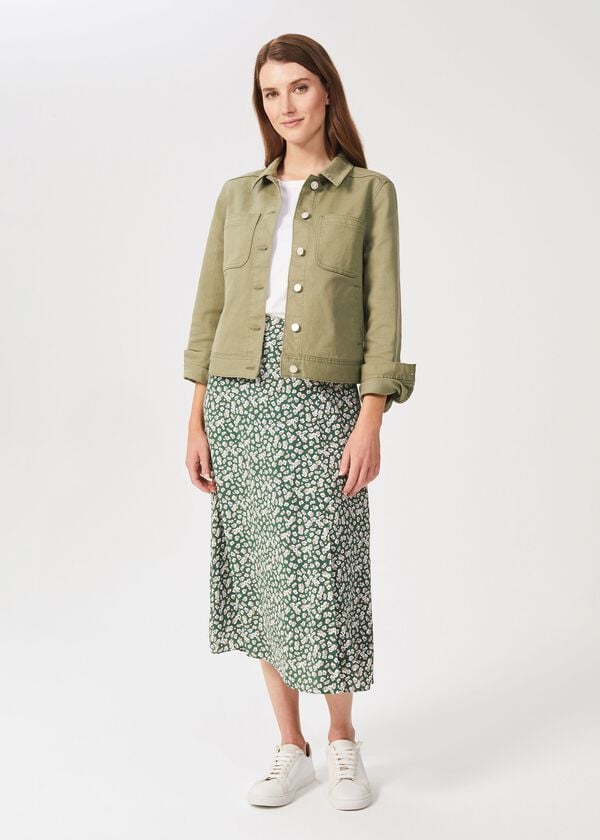 hobbs Annette Floral Midi Skirt Green Multi