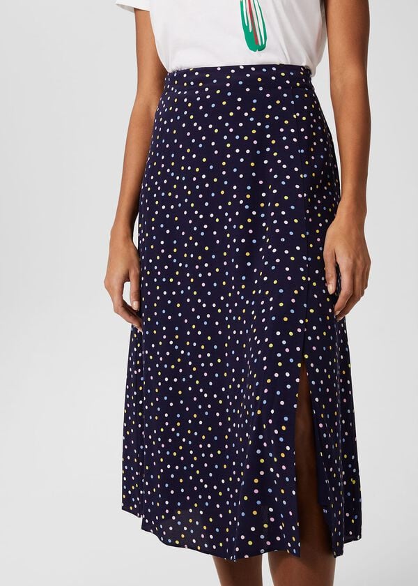 Hobbs Annette Printed Midi Skirt Navy Multi