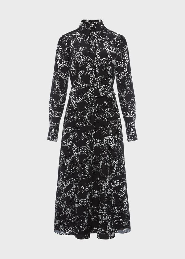 Hobbs Antonella Silk Dress Black Ivory