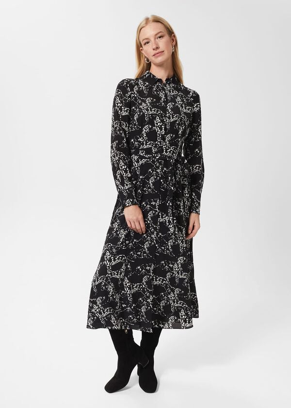 Hobbs Antonella Silk Dress Black Ivory