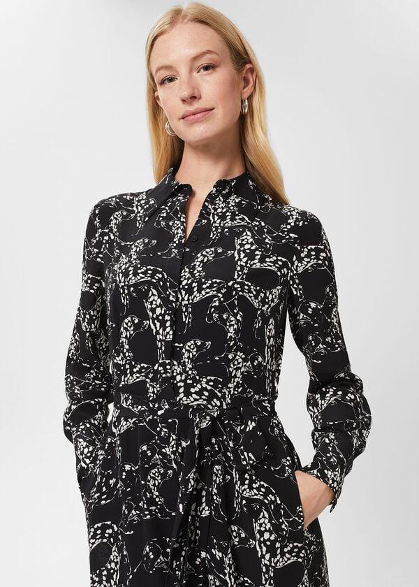 Hobbs Antonella Silk Dress Black Ivory