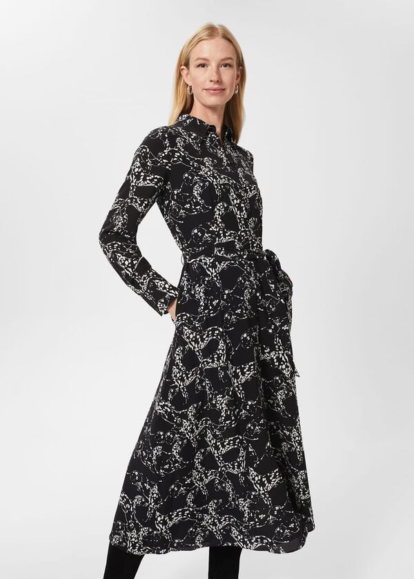 hobbs Antonella Silk Dress Black Ivory