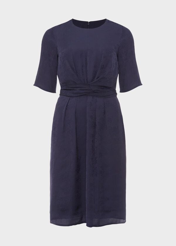 Hobbs Anya Jacquard Dress Light Navy