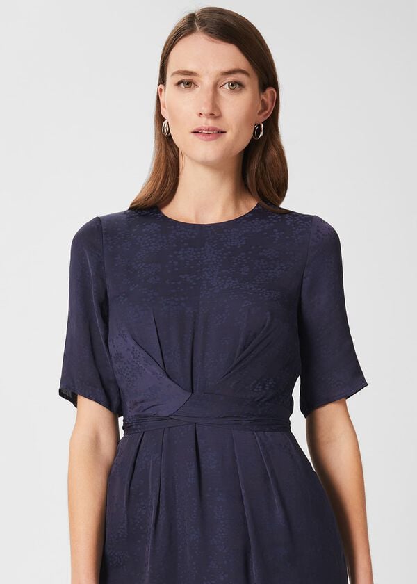 Hobbs Anya Jacquard Dress Light Navy