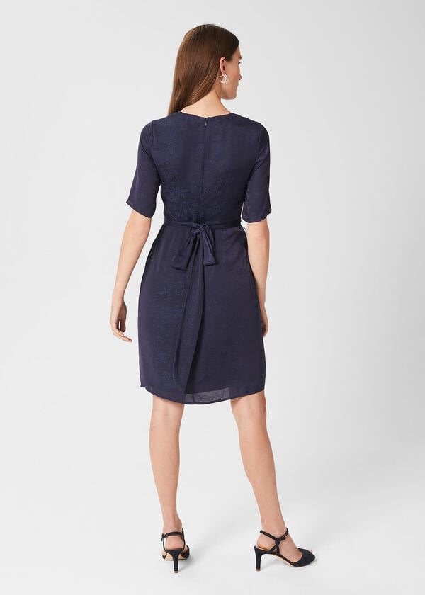 Hobbs Anya Jacquard Dress Light Navy