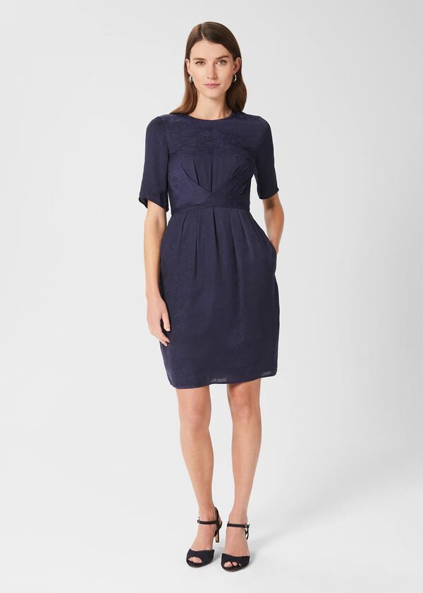hobbs Anya Jacquard Dress Light Navy