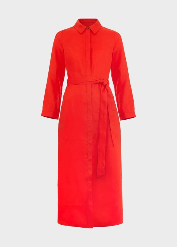 Hobbs Arabelle Linen Dress Hibiscus Red
