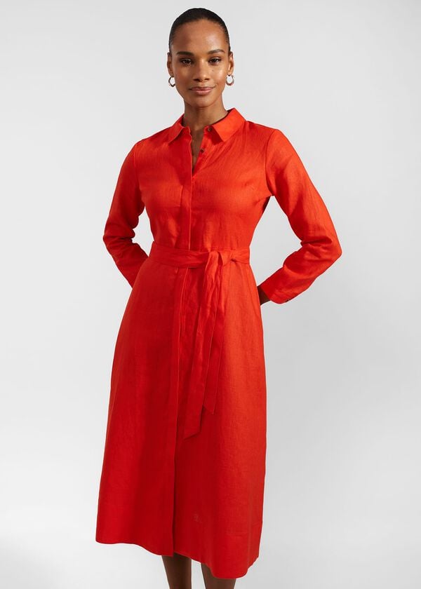 Hobbs Arabelle Linen Dress Hibiscus Red