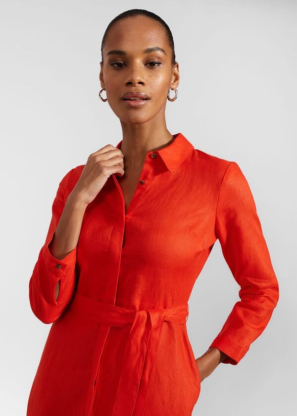 Hobbs Arabelle Linen Dress Hibiscus Red