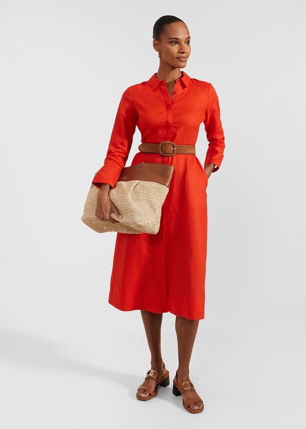 hobbs Arabelle Linen Dress Hibiscus Red