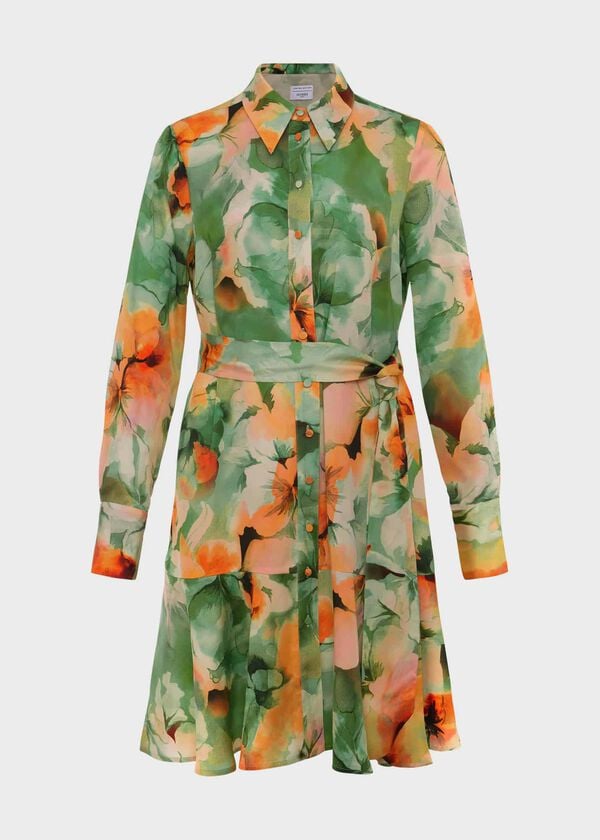 Hobbs Ardleigh Shirt Dress Green Orange