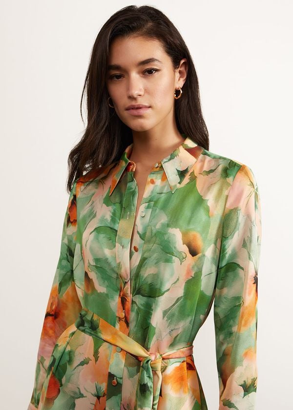 Hobbs Ardleigh Shirt Dress Green Orange
