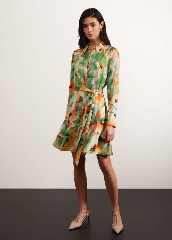 Hobbs Ardleigh Shirt Dress Green Orange