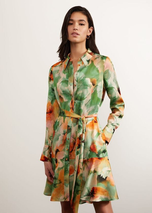 hobbs Ardleigh Shirt Dress Green Orange