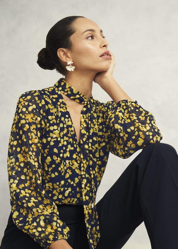 Hobbs Aria Blouse Navy Yellow