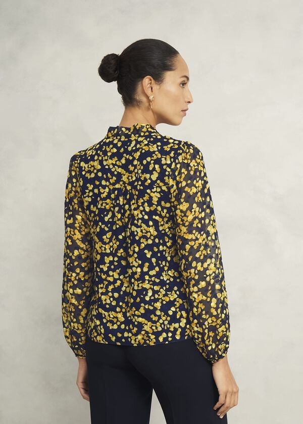 Hobbs Aria Blouse Navy Yellow