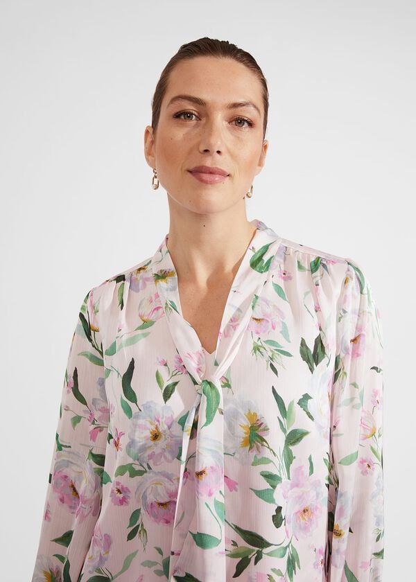 Hobbs Aria Floral Blouse Pale Pink Multi