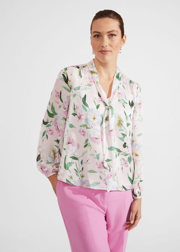 hobbs Aria Floral Blouse Pale Pink Multi