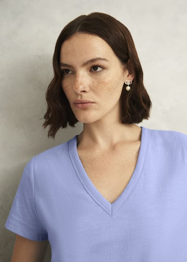 Hobbs Arianna Cotton Slub T-Shirt Maya Blue