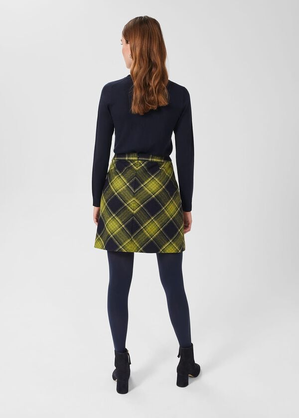 Hobbs Arianne Wool Skirt Green Navy